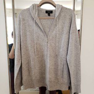 Charter Club Cashmere Zip-Front Hoodie in Ice Grey Heather size M